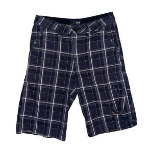 Hurley Black Gray Check Checkered Khaki Skater Shorts Boys 14 28